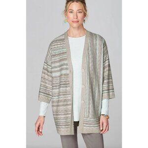 Pure J Jill Womens‎ Plus 2X Mixed Stripes Cozy Cardigan Sweater Button Up Knit